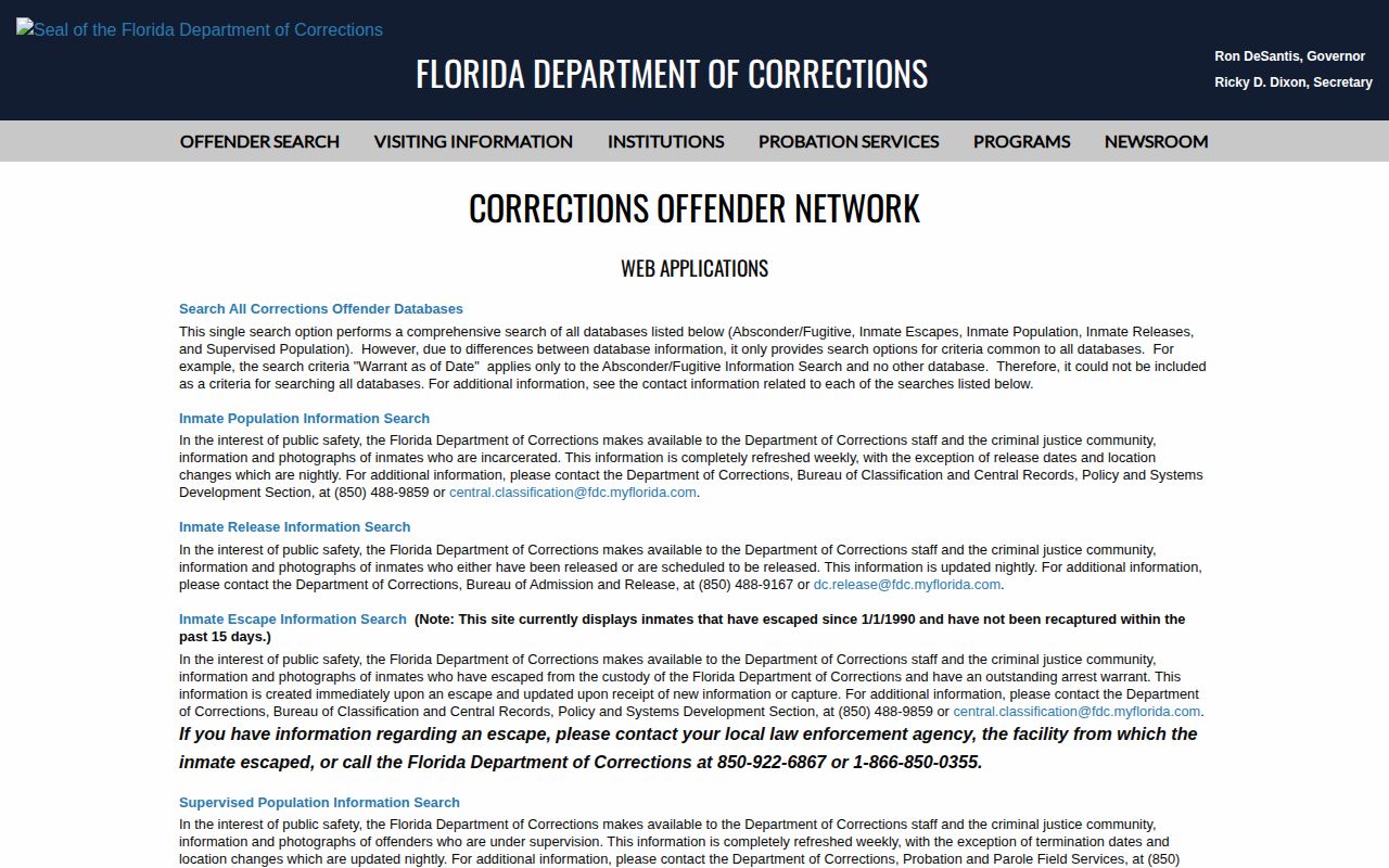 Florida offender search for Charlotte County released inmates