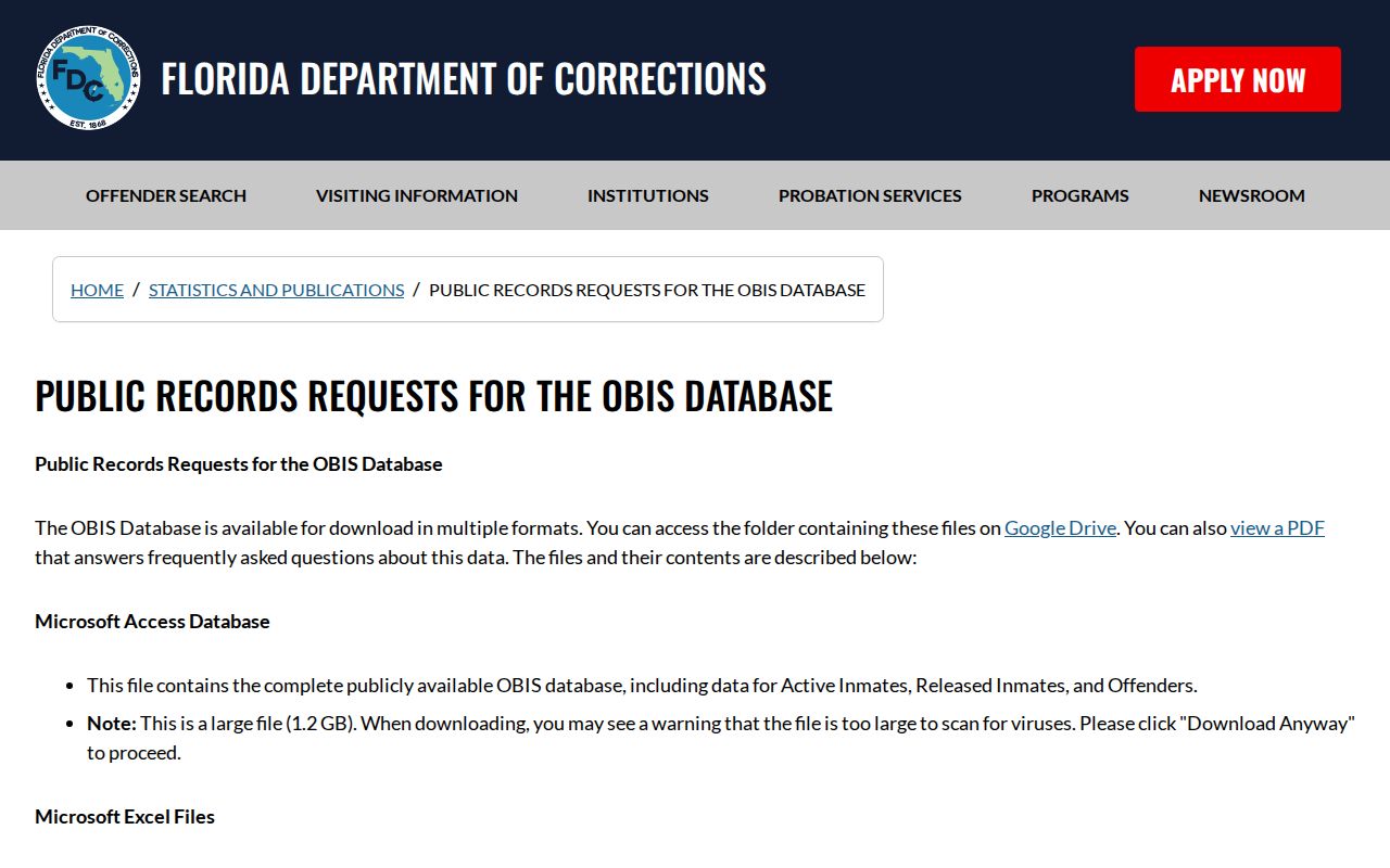 Charlotte Correctional Institution OBIS release records source